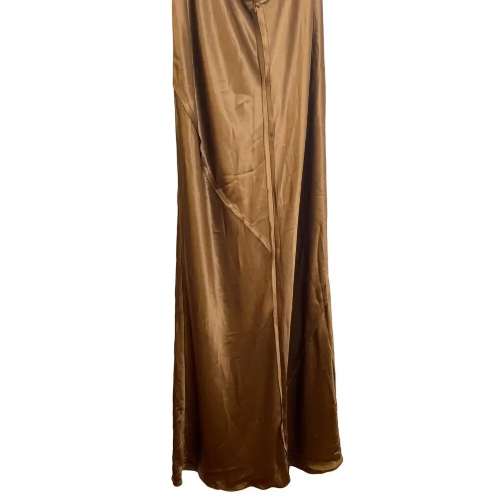 Retrofete Sylvia Dress Maxi Halter Satin Patchwork Raw Edge Formal Party Prom XL - Picture 11 of 15